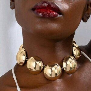 1Pc Golden Color Disco Ball Chunky Choker Necklace For Women
